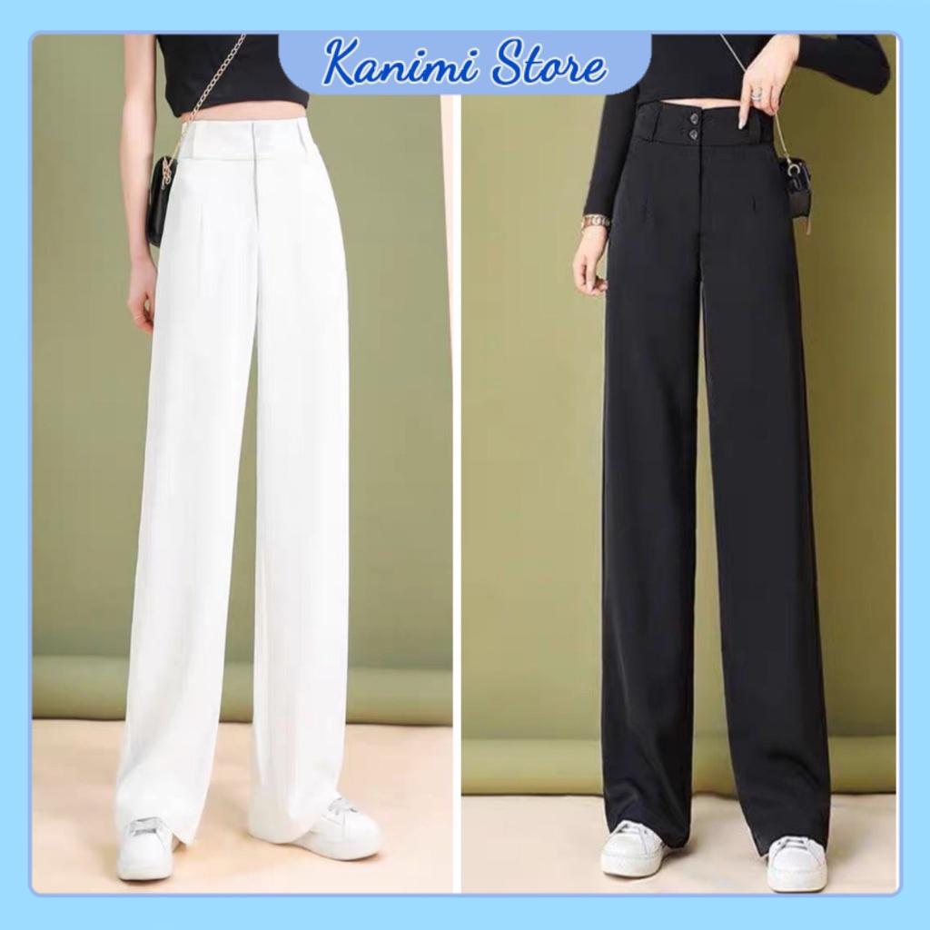 Quần ống rộng suông dài 100cm, quần culottes cạp cao 2 cúc siêu tôn dáng Kanimi