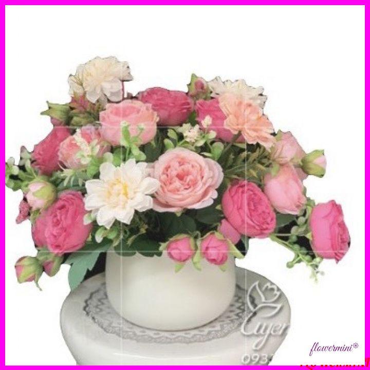 Hoa giả decor, bình hoa bồ công anh mix trang trí phòng khách, nhà hàng, văn phòng đẹp Flowermini LH-06