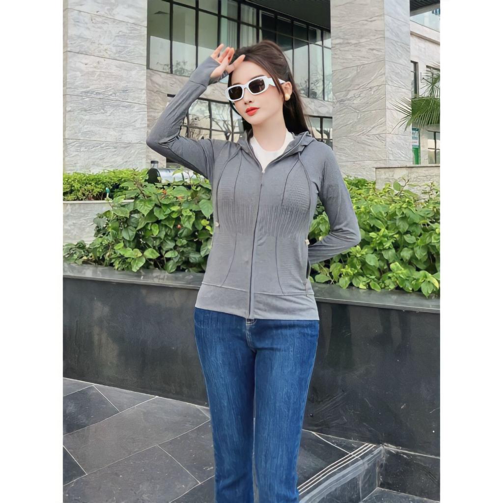 Áo Chống Nắng Nữ Vải Đốm Xước Thun Lạnh Co Dãn 4 Chiều Dáng Ôm Dài Tay