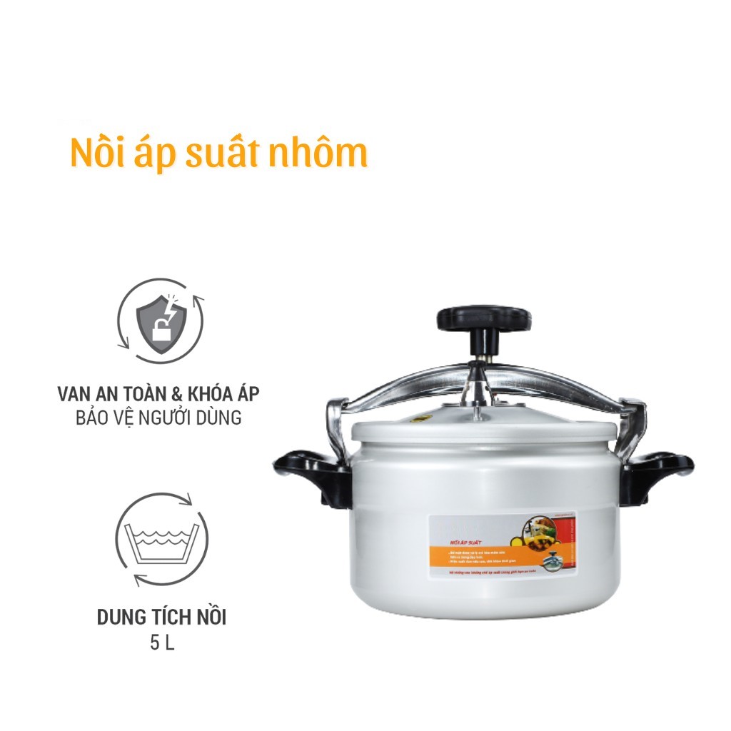 Nồi áp suất nhôm 5L khóa van an toàn bề mặt điện hóa mềm bóng đẹp