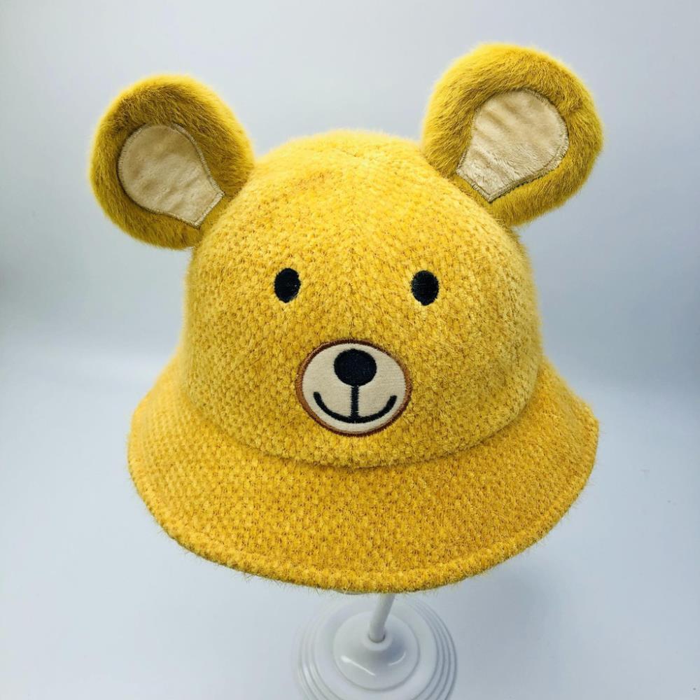 Mũ bucket len, nón vành tròn hình gấu có dây đeo đáng yêu - HOT