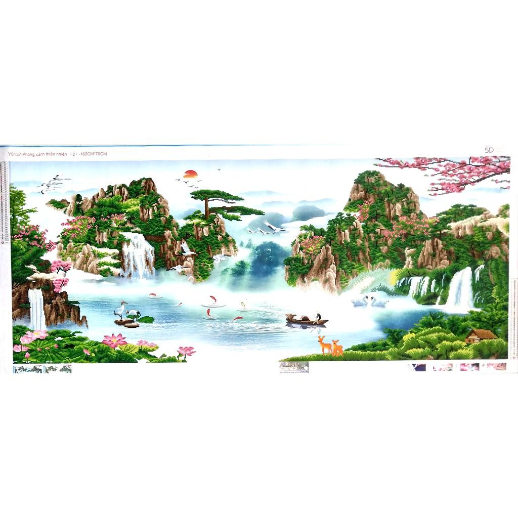 (ĐÃ ĐÍNH) Tranh đính đá thành phẩm PHONG CẢNH THIÊN NHIÊN 160X70cm