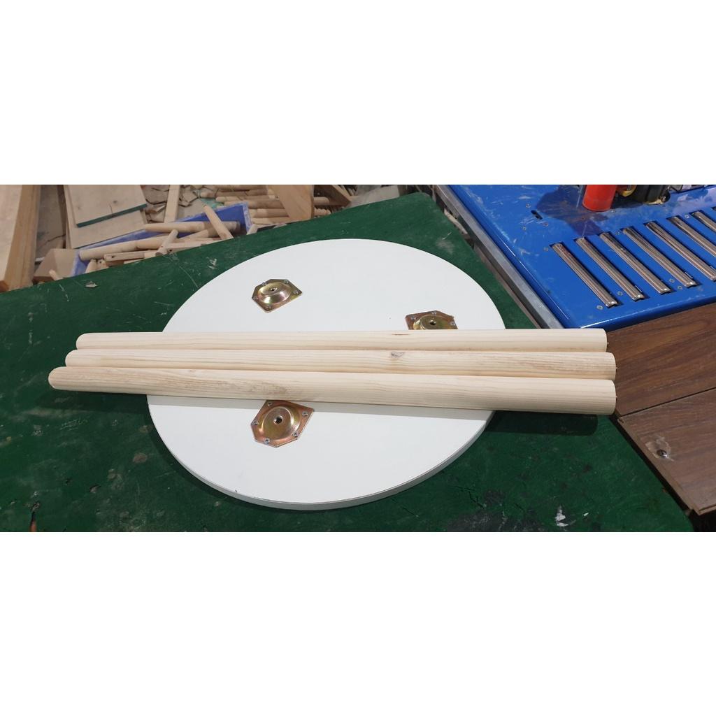 Bàn trà mặt tròn chân gỗ tự nhiên cao 72cm