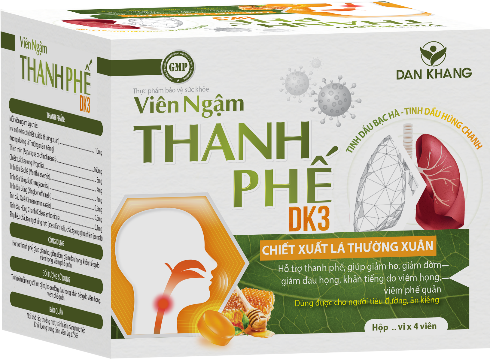 Hộp Viên Ngậm Thanh Phế DK3 Hỗ Trợ Giảm Ho Tiêu Đờm 40 viên