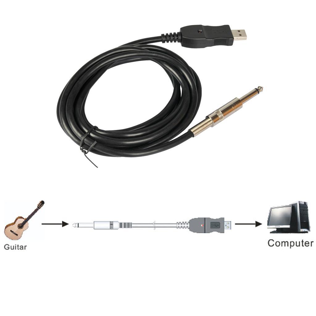 9.8ft Guitar Bass 1/4" USB to 6.3mm Jack Connection Instrument Cable Adapter