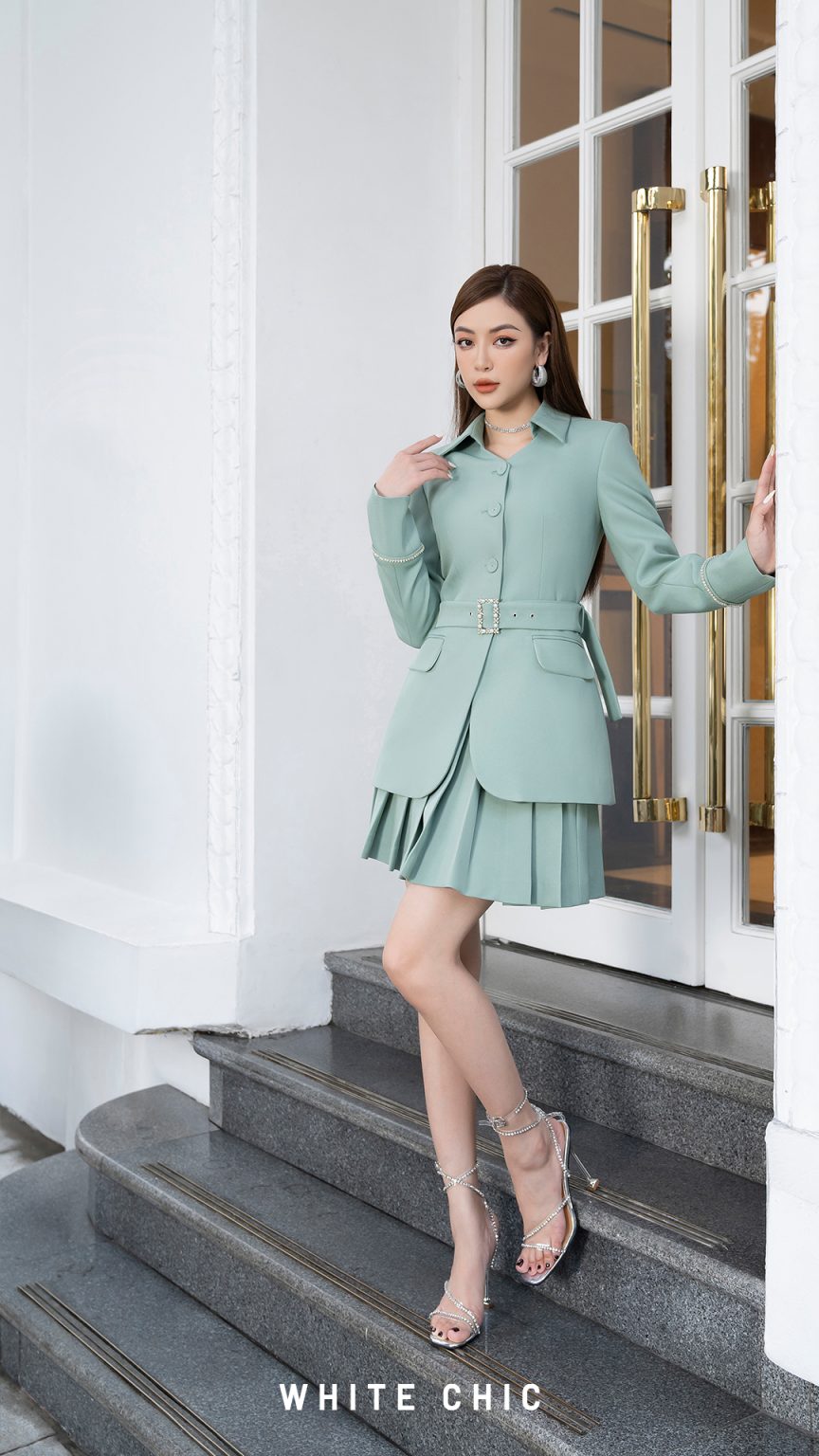 Set Áo khoác &amp; Chân váy QUARZO thiết kế cao cấp WHITE CHIC