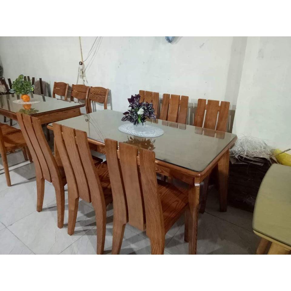 Bộ bàn ghế ăn gỗ sồi nga bàn mặt đá 6 ghế