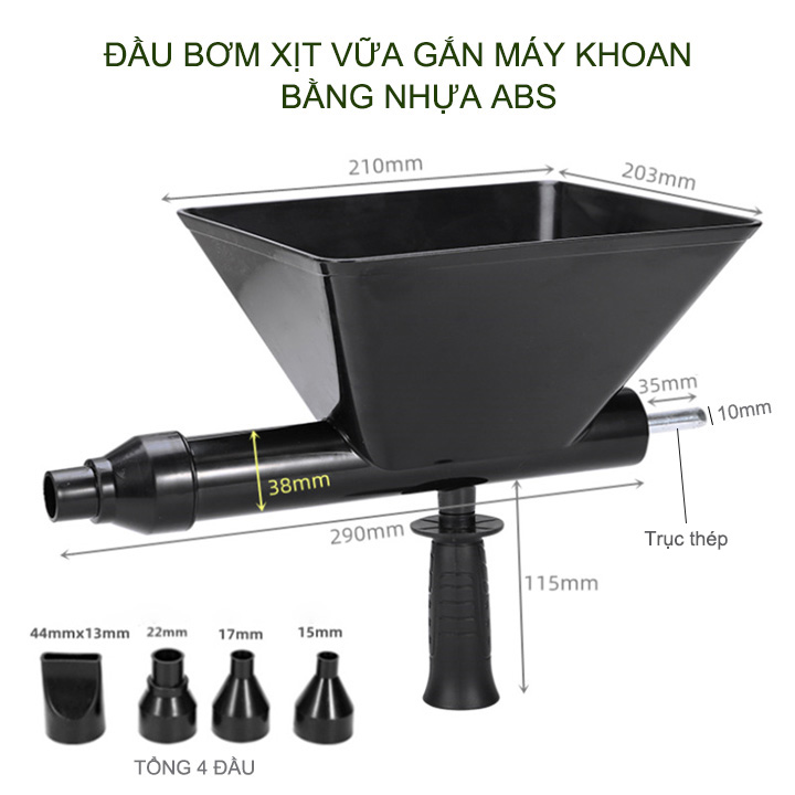 Đầu phun xịt vữa cầm tay gắn máy khoan thông minh tiện dụng, bằng nhựa ABS