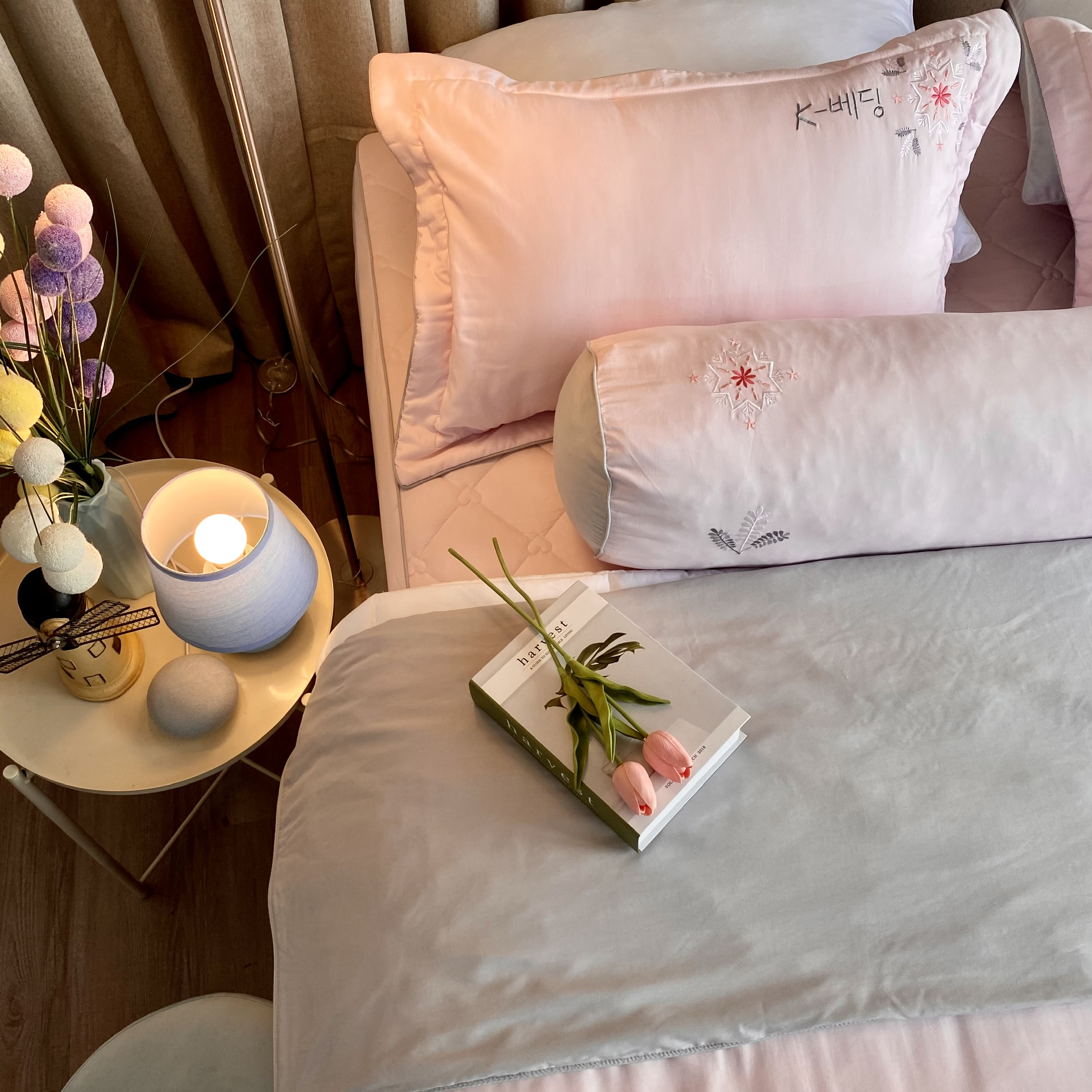 Chăn bốn mùa Hàn Quốc K-Bedding by Everon MicroTencel Hồng phối Xám KMTS101 200*220cm