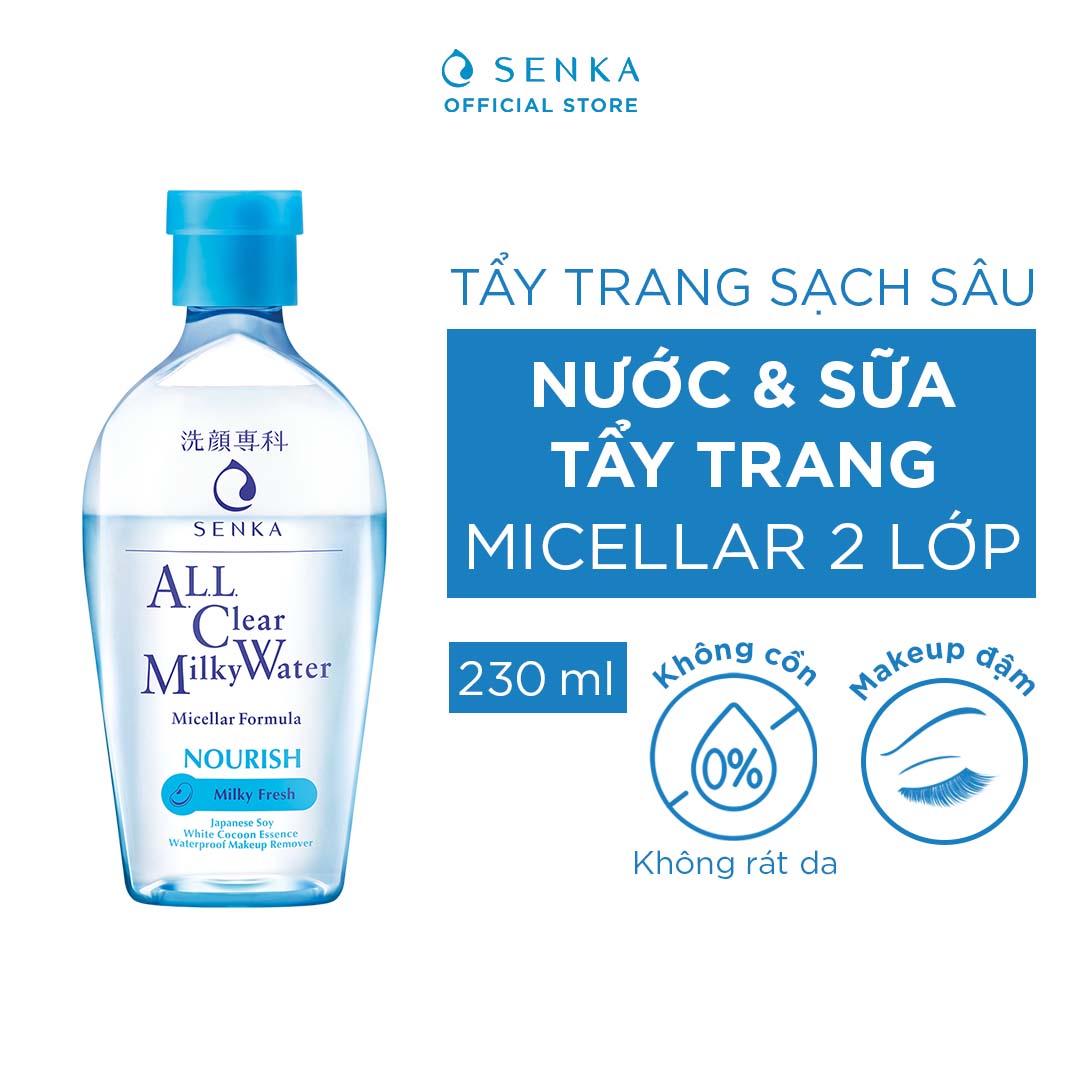 Nước sữa tẩy trang 2 lớp Senka Milky 230ml tặng Sữa rửa mặt Senka Perfect Whip 50g