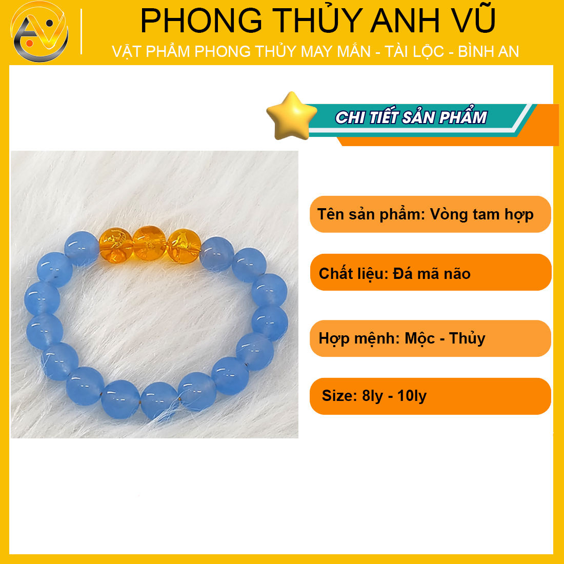 Vòng mã não xanh tự nhiên tam hợp dần ngọ tuất - size 8 10ly cho nữ mệnh thủy, mệnh mộc - có khai quang điểm nhãn may mắn tài lộc - PHONG THỦY ANH VŨ