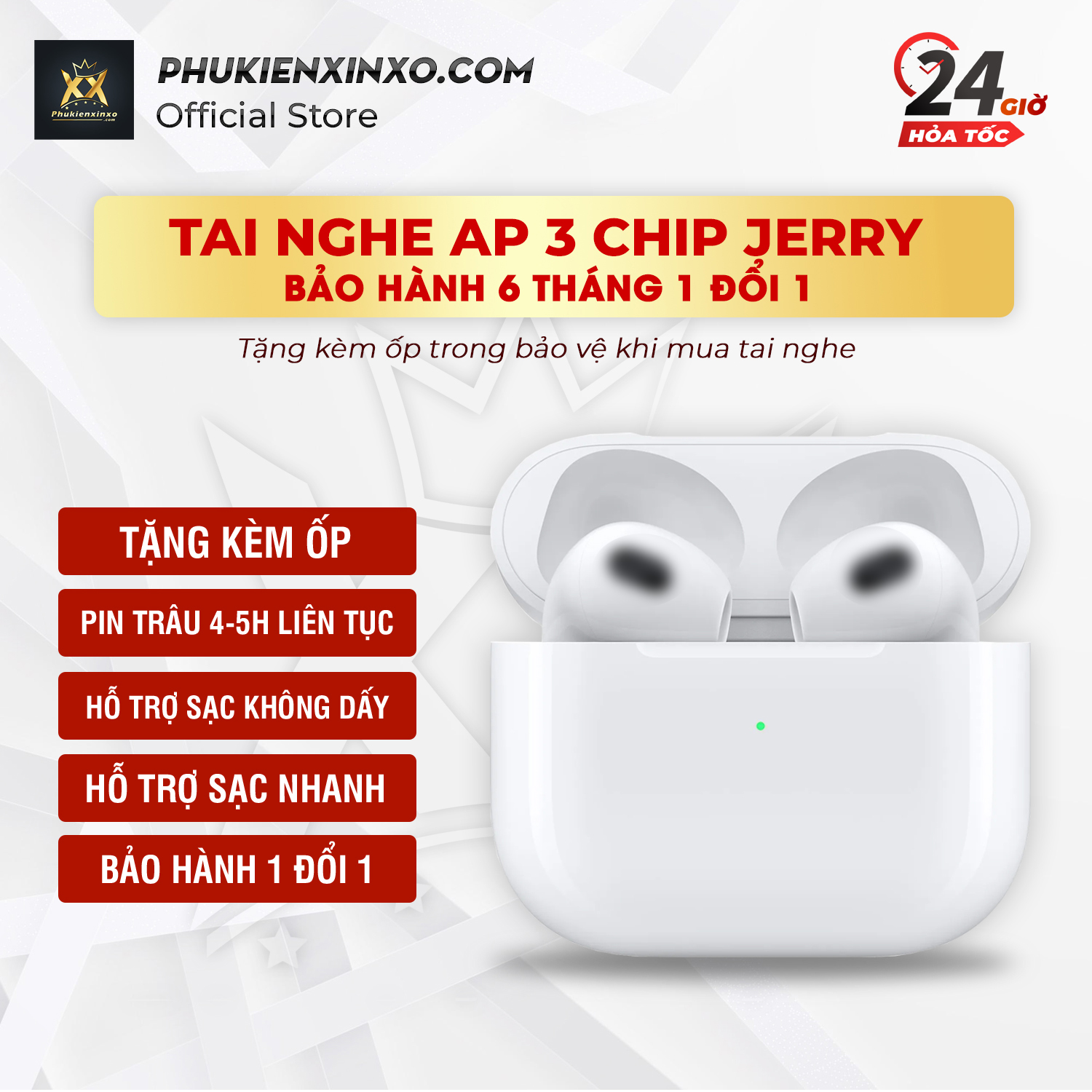 Tai nghe Bluetooth AP Gen 3 Jerry cao cấp, âm thanh hay, hỗ trợ sạc không dây, pin trâu - PHỤ KIỆN ĐIỆN THOẠI XỊN XÒ