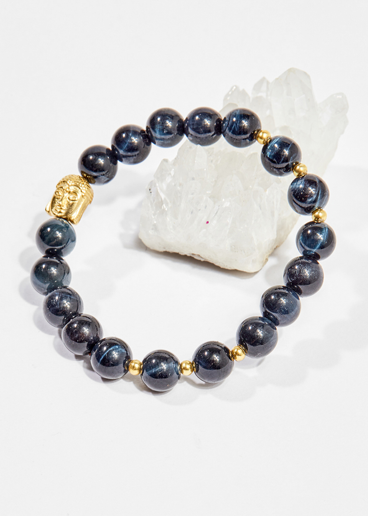 Vòng tay phong thủy nữ đá mắt hổ xanh đen charm phật 8mm mệnh thủy , mộc - Ngọc Quý Gemstones