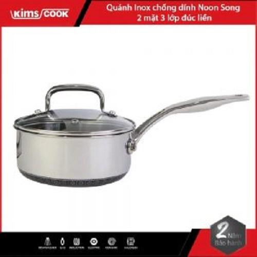 Quánh Noon Song inox 3 lớp đáy từ nắp kính chống dính 2 mặt KIMS COOK 16cm