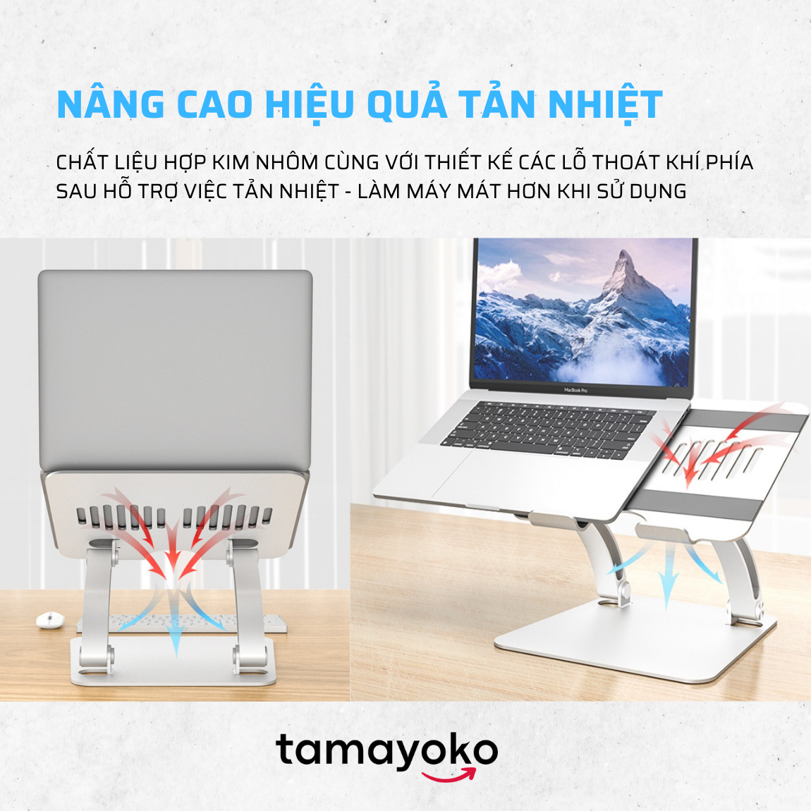 Giá Đỡ Máy Tính, Laptop Máy Tính Bảng Chất Liệu Hợp Kim Nhôm Cao Cấp Hỗ Trợ Tản Nhiệt Chống Mỏi Cổ, Vai, Gáy. Hàng Chính Hãng Tamayoko