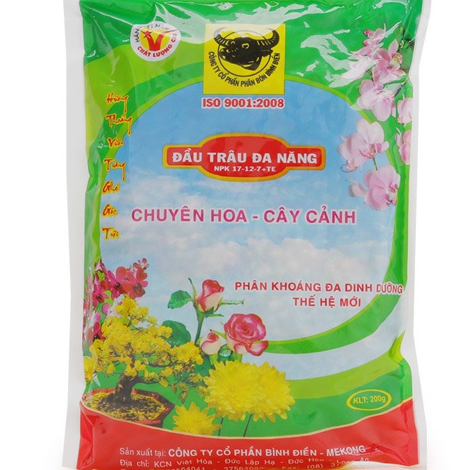 Phân bón đầu trâu đa năng NPK 17-12-7+TE cao cấp chuyên rau màu - hoa - cây kiểng gói 200g