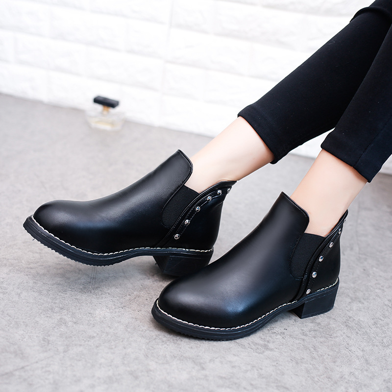 Boots da nữ thời trang mùa đông cổ ngắn đế vuông 4 phân cao cấp YF1016