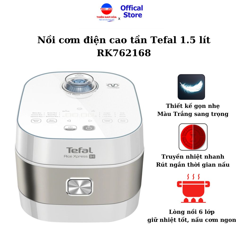 Nồi cơm điện cao tần Tefal 1.5 lít RK762168 Công suất 1200W, 14 chế độ nấu cơm cháo - Hàng chính hãng