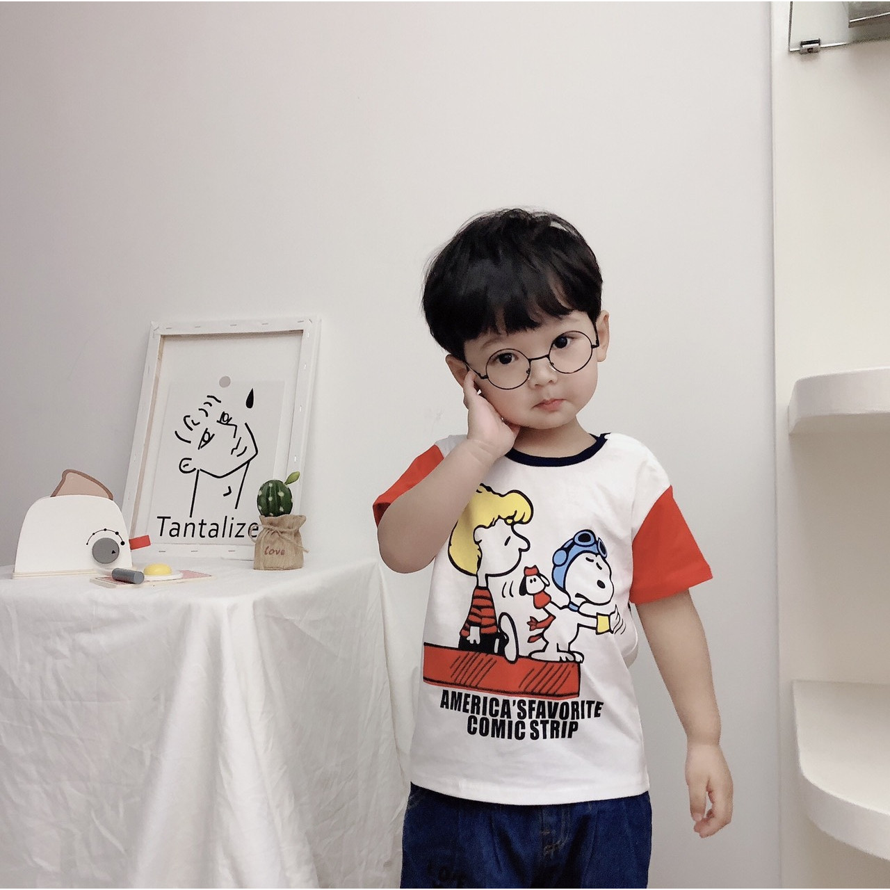 Áo thun bé trai áo bé trai Snoopy đỏ chất cotton siêu mềm mịn 2-6T