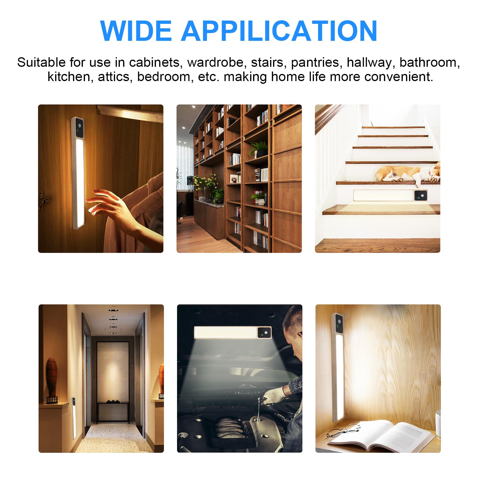 LED Motion Sensor Lights Cabinet Closet Light Night Lamp Reading Light Under-Counter Light Stepless Dimming White Light Camphorwood Material