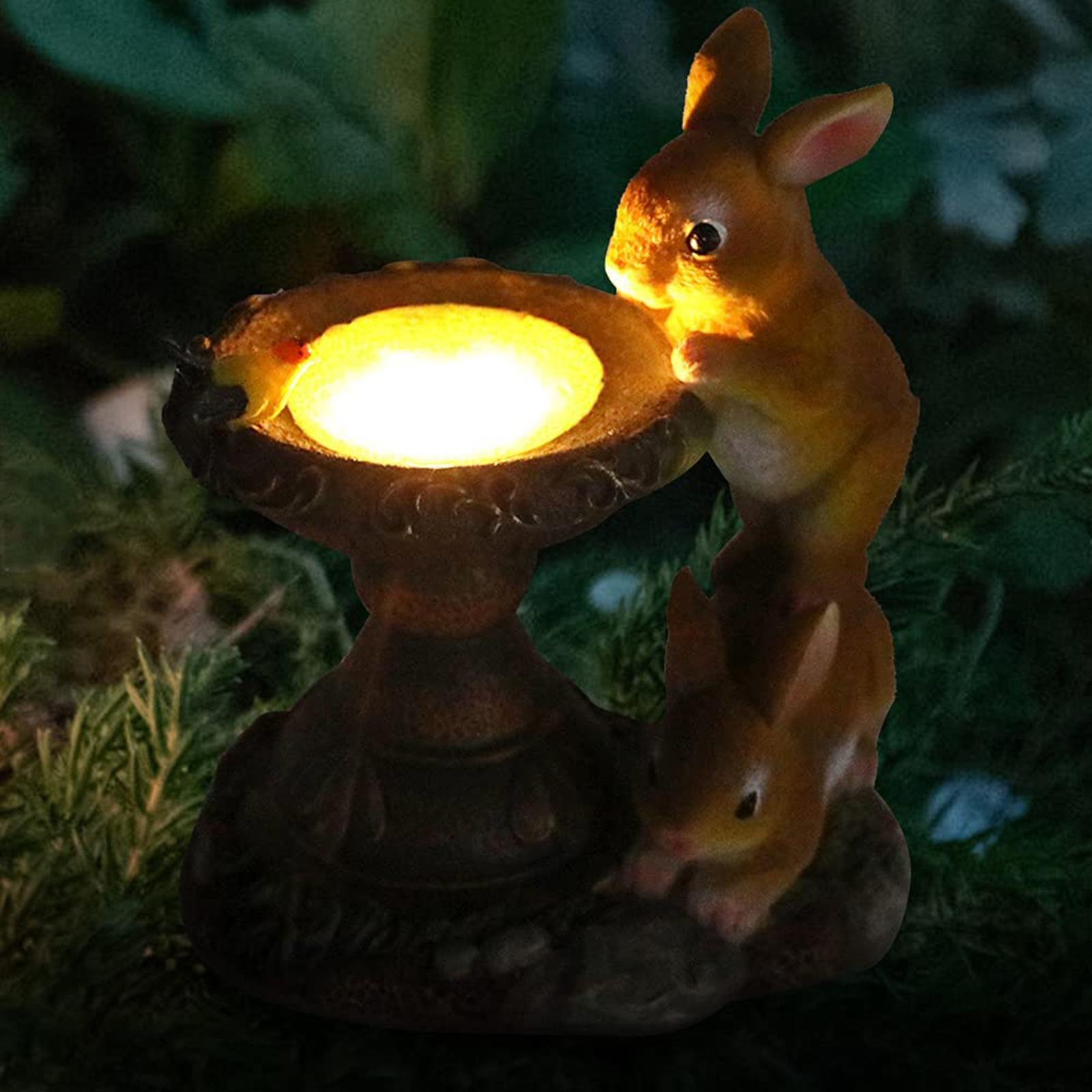 Garden Ornament Figurine, Outdoor Solar Rabbit Sculpture Statue, Garden Bunny Statue Sculpture for Home, Garden, Patio, Yard Art Decor