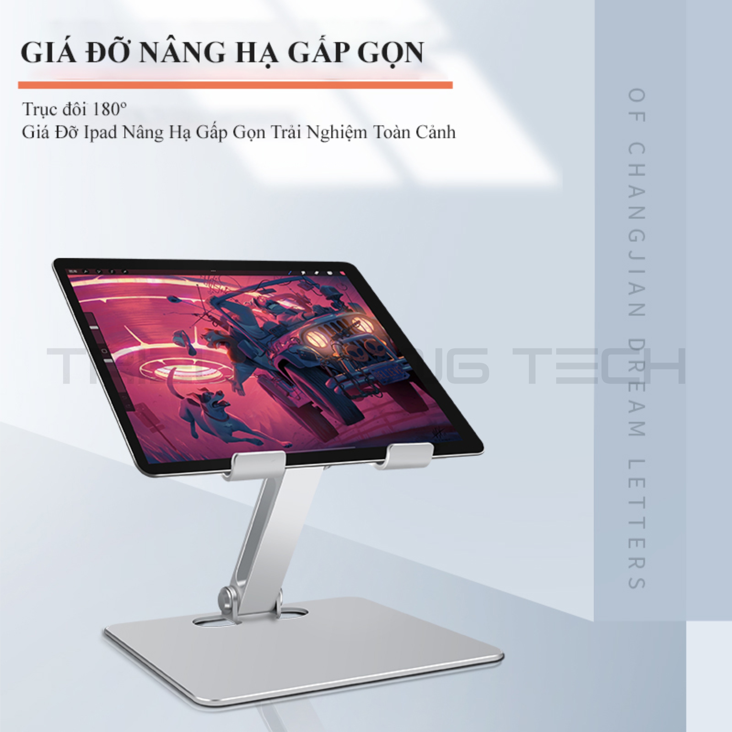 Giá Đỡ Máy Tính Bảng - Ipad - Điện Thoại Hợp Kim Nhôm Nguyên Khối - Nâng Hạ Điều Chỉnh Góc Nhìn Tùy Thích - Gấp Gọn Tiện Lợi - Hàng Chính Hãng