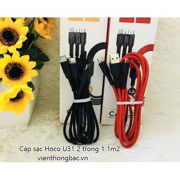 Cáp Sạc HOCO U31 - 3 Đầu (Lightning/Micro/Type-C) - Dây Dù - Siêu Bền - Chính Hãng