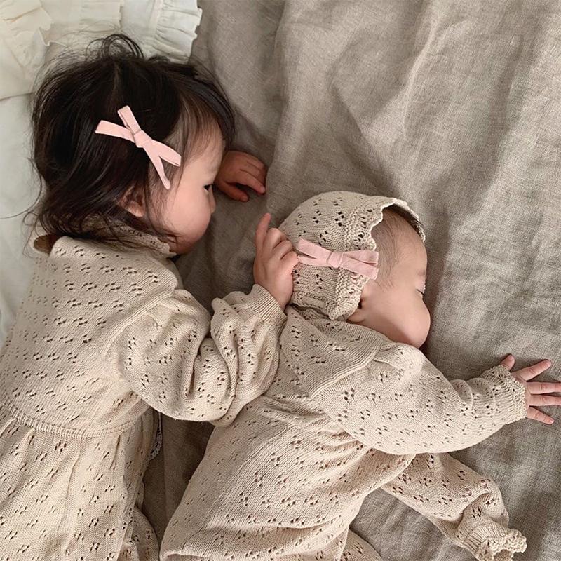 Sơ Sinh Bé Gái Đan Bodysuits Phong Cách Hàn Quốc Trẻ Sơ Sinh Bé Gái Jumpsuit Một Trong Những Bộ Trang Phục Tập Đi Cho Bé Gái Quần Áo