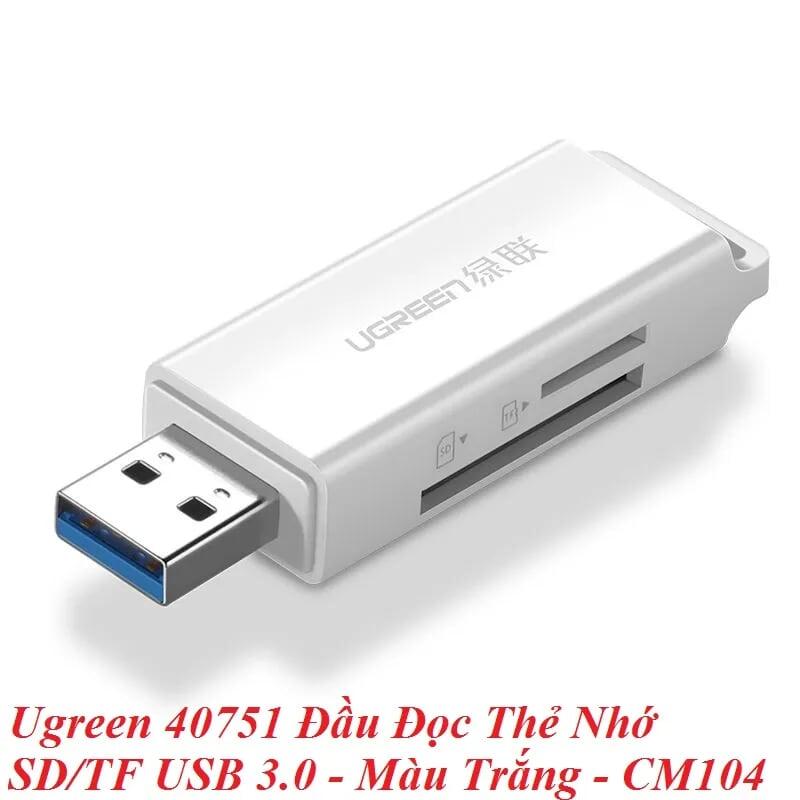 Ugreen UG40751CM104TK Màu Trắng Đầu Đọc Thẻ Nhớ SD/TF USB 3.0 - HÀNG CHÍNH HÃNG