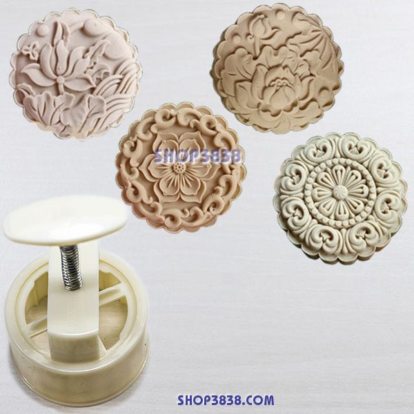 Bộ Khuôn Lò Xo Làm Bánh Trung Thu 4 Mặt 125-150-180gr Hoa Sen - Mai Cát Tường