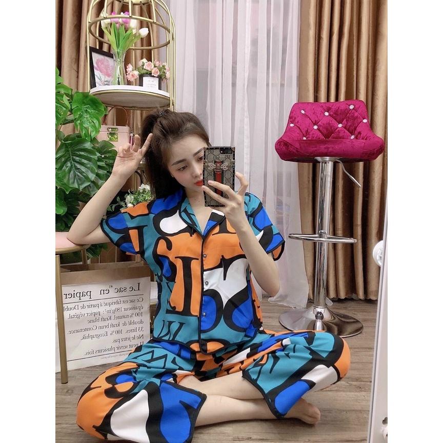 Đồ Ngủ Pijama Họa Tiết Lập Thể NGUYEN, Bộ Ngủ Mặc Nhà Tay Cộc Quần Dài Chất Lụa Latin, Mịn Mát Cho Mùa Hè Siêu Dễ Thương - 5