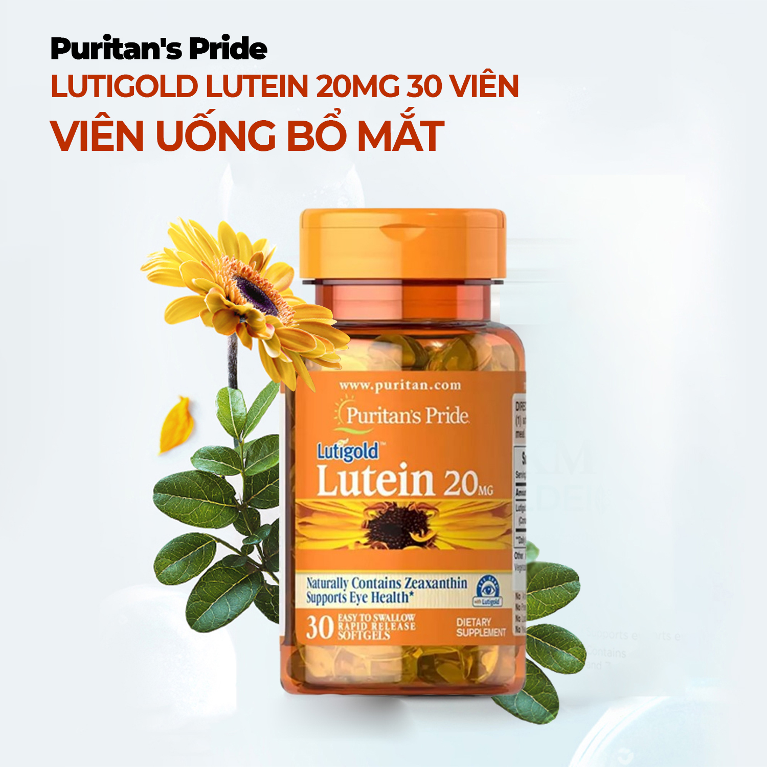 Viên Uống Bổ Mắt Tăng Cường Thị Lực Puritan's Pride Lutigold Lutein 20mg 30 viên