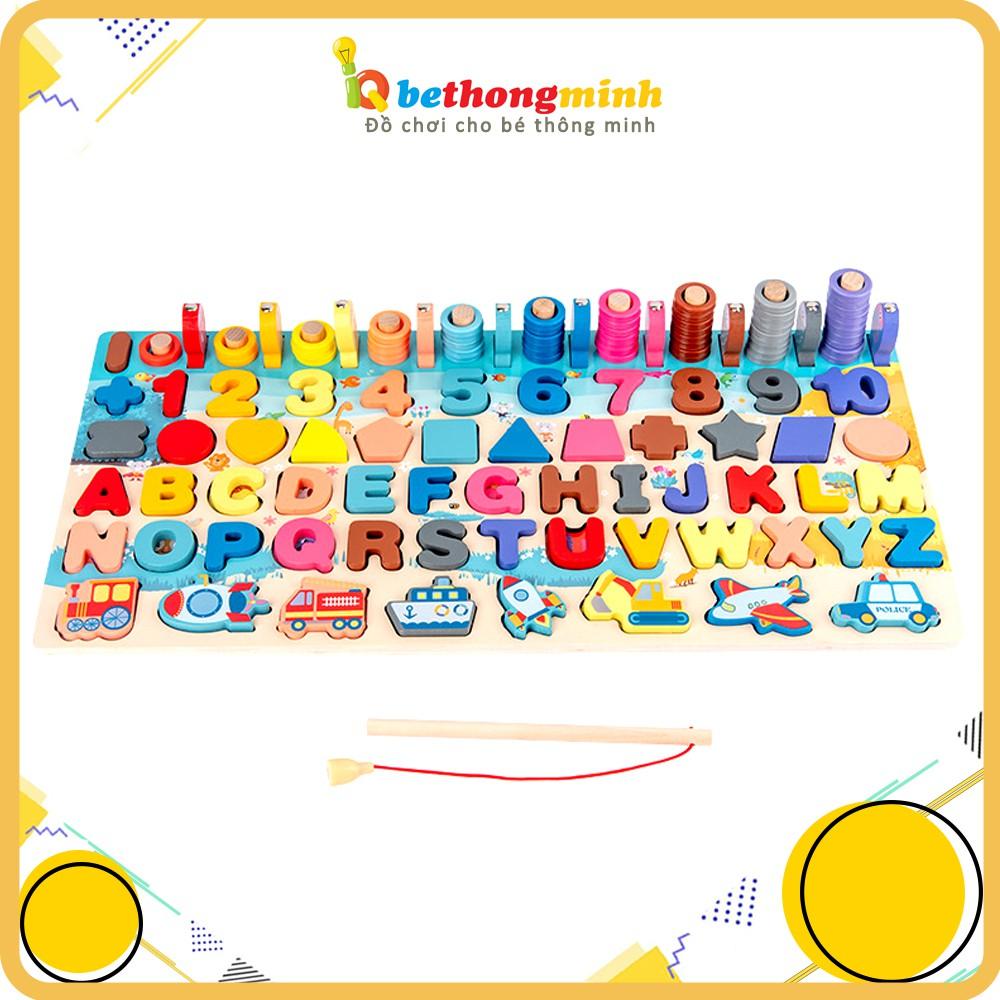 ĐỒ CHƠI GỖ THÔNG MINH BẢNG CHỮ & SỐ KÈM CÂU CÁ NHIỀU DÒNG CHO BÉ CHỦ ĐỀ PHƯƠNG TIỆN GIAO THÔNG