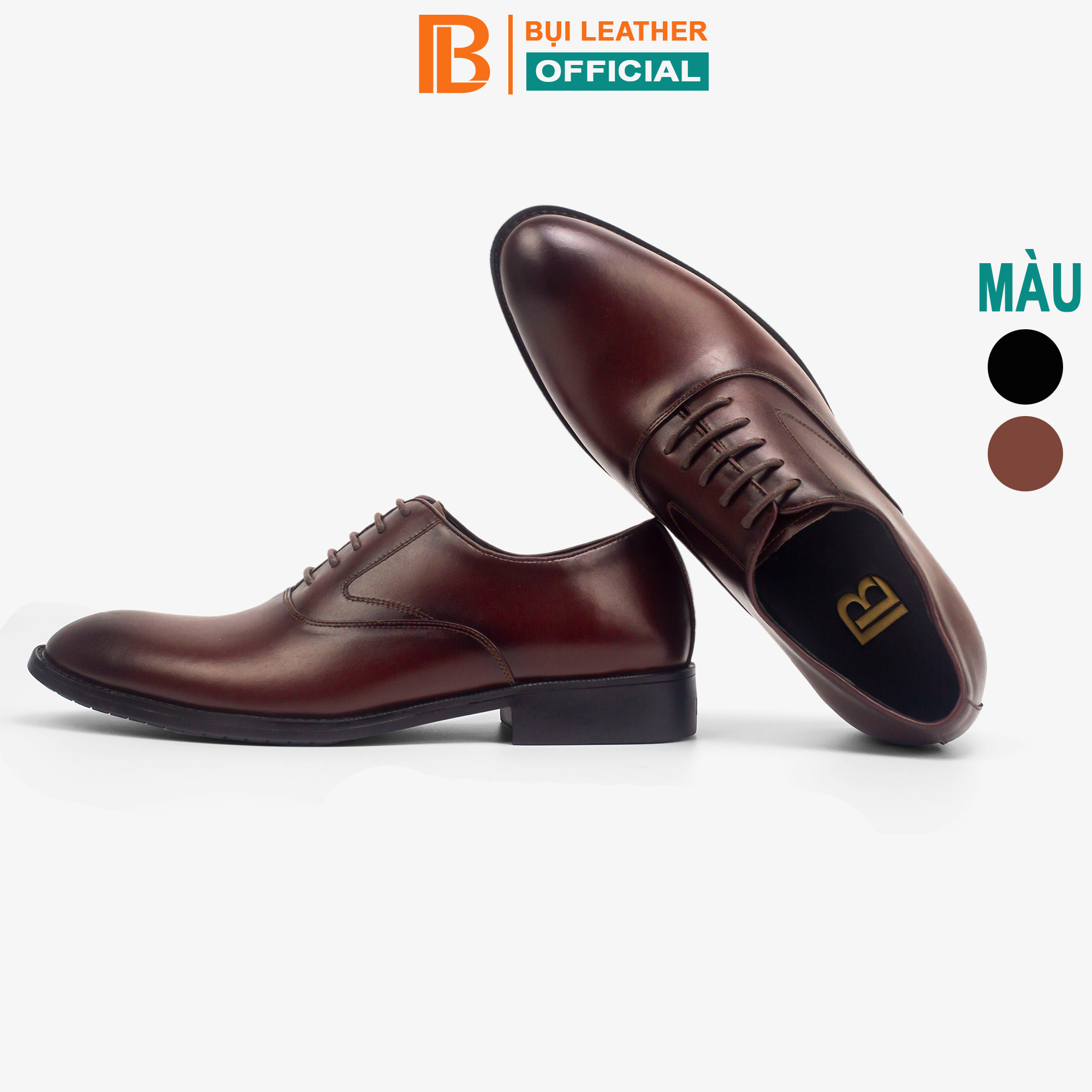 Giày Da Nam Oxford Công Sở G104, Giày Nam Da Bò Nappa Cao Cấp Màu Nâu Có Dây Buộc, Mặt Trơn Có Viền Bụi Leather, Hộp Sang Trọng Bh 12 Tháng - Màu Nâu - 44