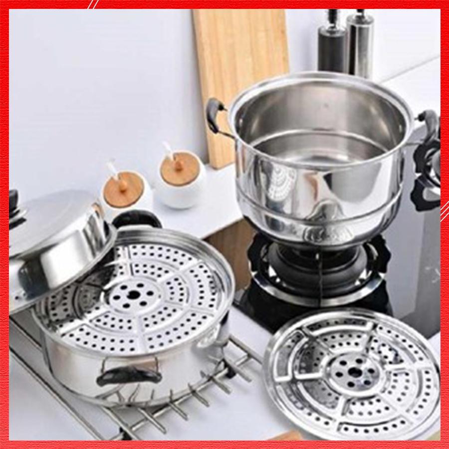 Nồi Xửng Hấp 3 Tầng Inox Sử Dụng Cho Mọi Loại Bếp Thiết Kế Hiện Đại Giúp Thức Ăn Chín Đều Nhanh Kích Thước 28 Cm