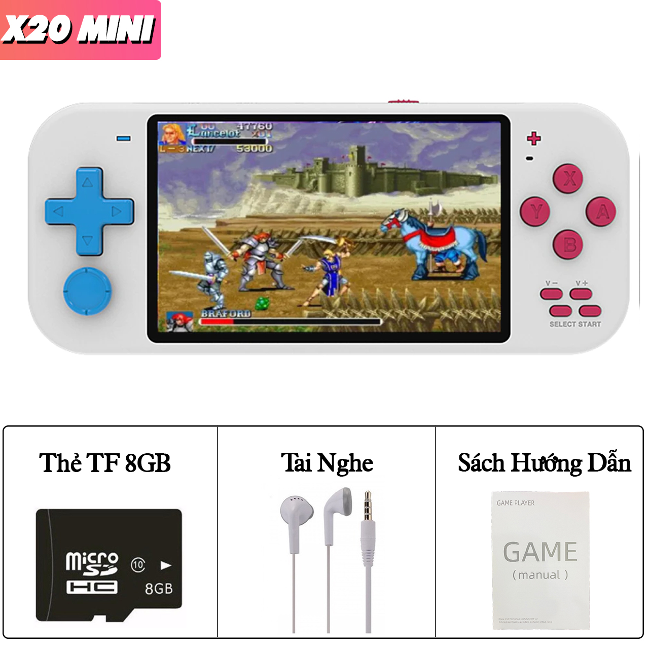 Máy chơi game cầm tay Vinetteam X20 mini 4.3 inch bộ nhớ 8GB tích hợp hơn 1000 trò chơi MP3, MP4 phong cách Retro - hàng chính hãng