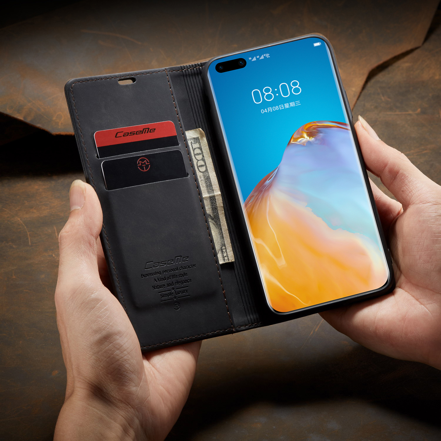 Bao da dạng ví dành cho Huawei P40 Pro Chính Hãng Caseme có ngăn đựng thẻ - Hàng Nhập Khẩu