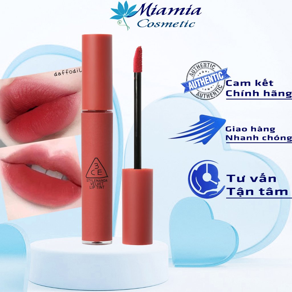 Son 3CE Velvet Lip Tint Daffodil Son Kem Tint Màu Đỏ Đất Lì Bền Màu Lâu Trôi