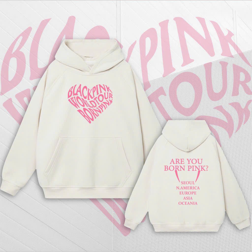Áo hoodie trắng Blackpink Born Pink giống Rosé JISOO JENNIE LISA chất nỉ tay dài, áo khoác hoodie chống nắng cho team nhóm, áo hoodie cặp đôi