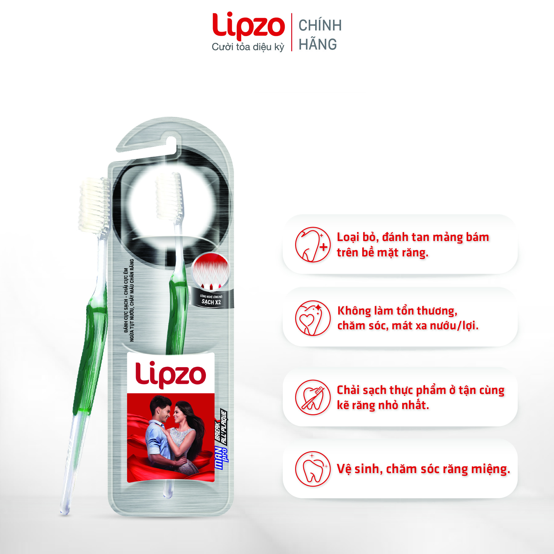 Combo 3 Bàn Chải Đánh Răng LIPZO Pro For Man Công Nghệ Lông Nở Kết Hợp Chỉ Tơ Nha Khoa Dành Cho Nam Giới Mem Răng Yếu