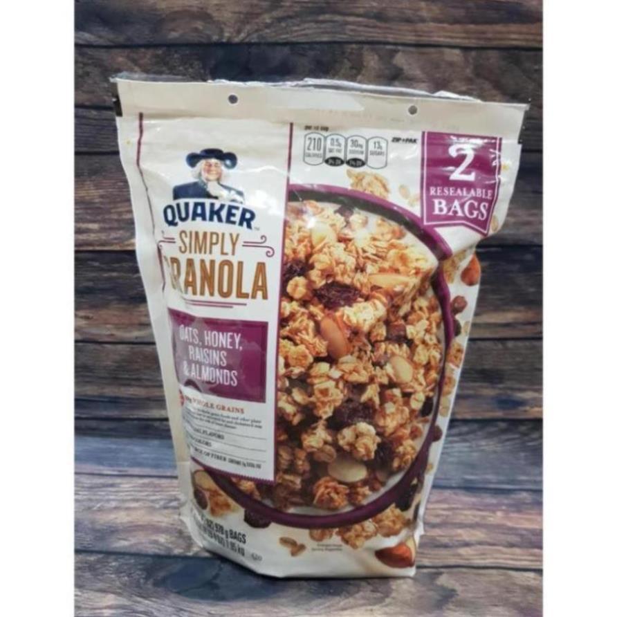 Ngũ Cốc Granola Mật Ong Hạnh Nhân Nho Khô Ăn Liền Yến Mạch Quaker Simply Granola Raisins Almonds 2lbs