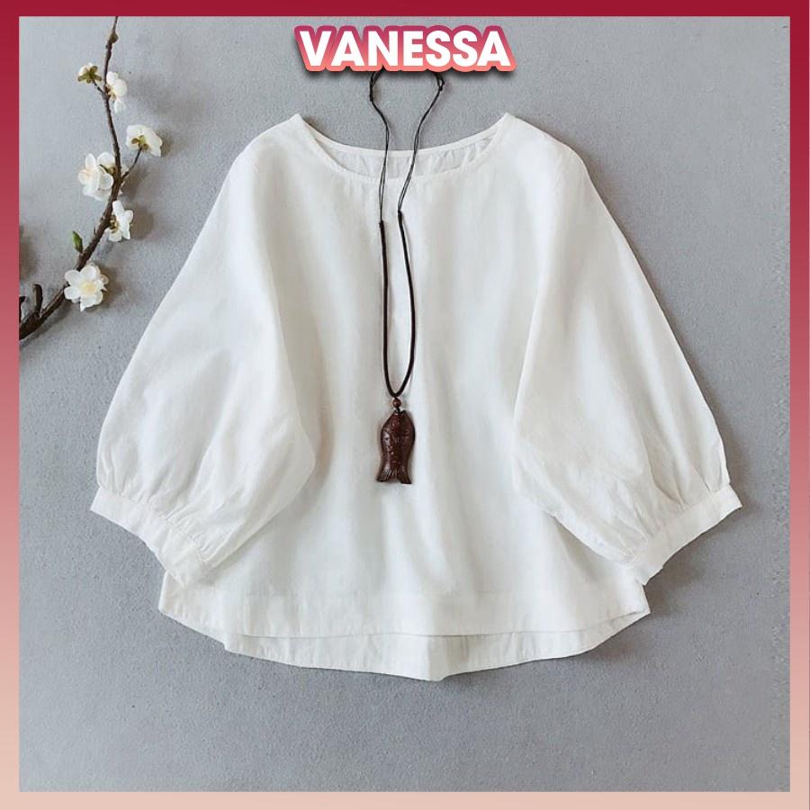 Áo kiểu nữ phong cách Hàn Quốc, áo đũi nữ Vanessa Stylish, form vừa xinh, chất liệu Đũi tơ mềm mát AKH.46