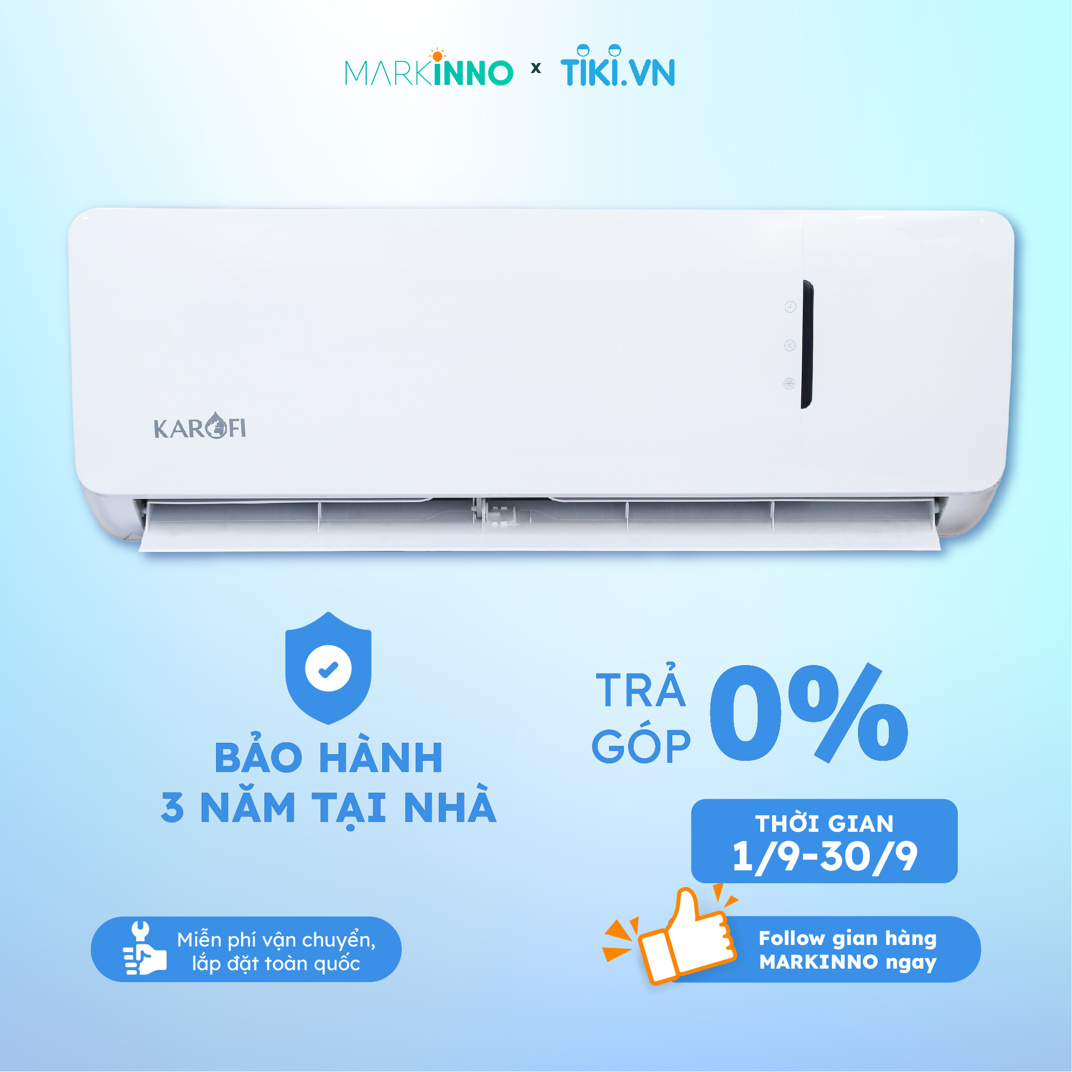 Máy điều hòa không khí KAROFI KDC-WF09 cửa 1 chiều 9000BTU, công nghệ thông minh 4 tự động hàng chính hãng - Giao Toàn Quốc