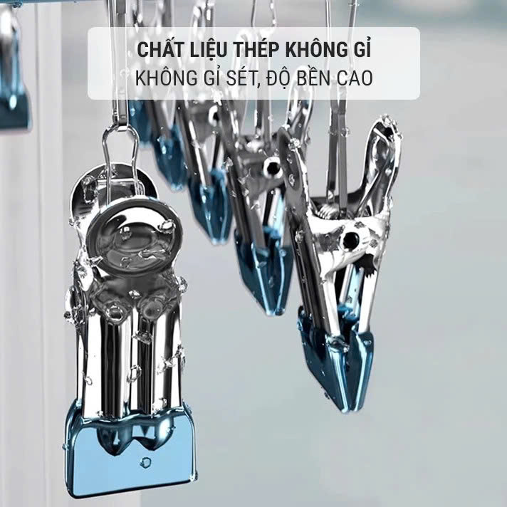 Móc Chùm 24 Kẹp Móc Tròn Vuông Inox Phơi Quần Áo Trẻ Em, Đệm Cao Su Chống Trượt, Treo Tất, Khăn, Đồ Lót Cao Cấp - HÀNG CHÍNH HÃNG MINIIN