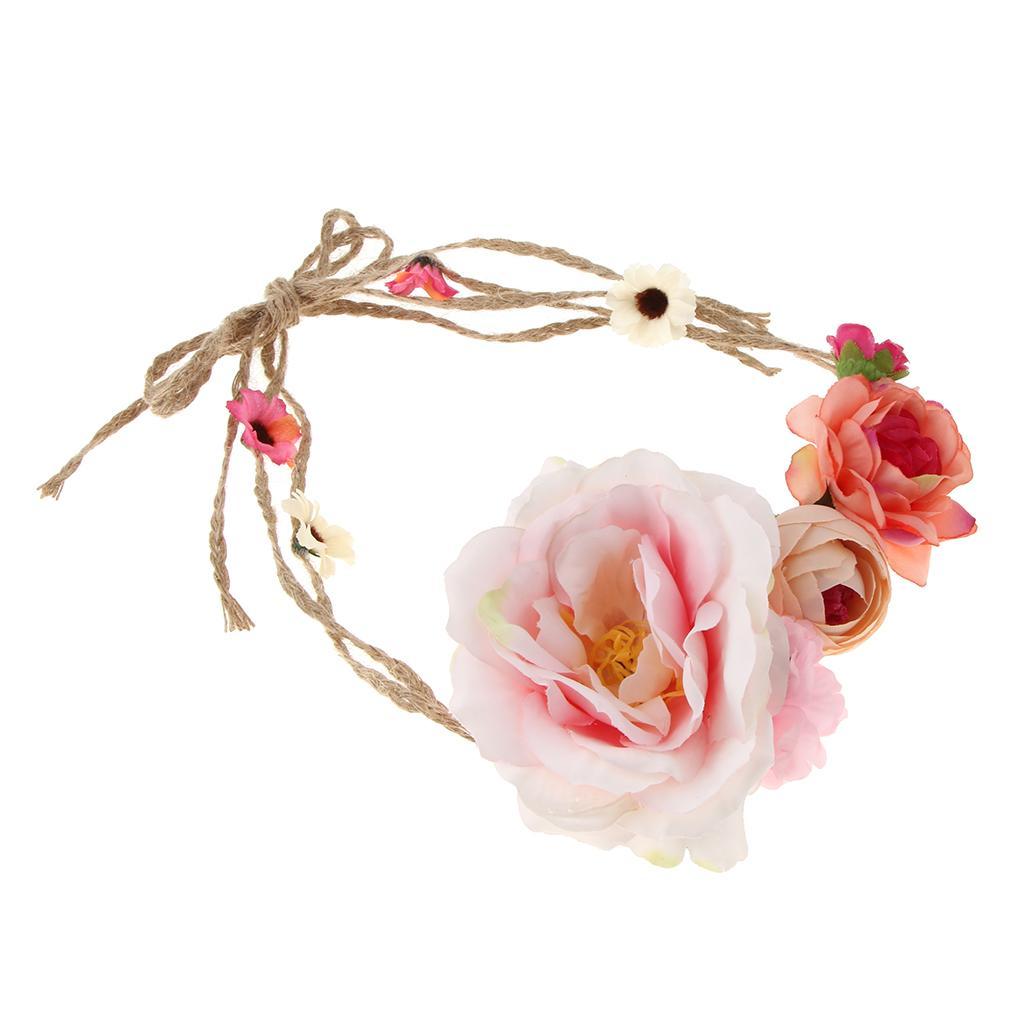 Peony Flower Handmade Headband Hair Wreath Floral Garland Headpiece Women