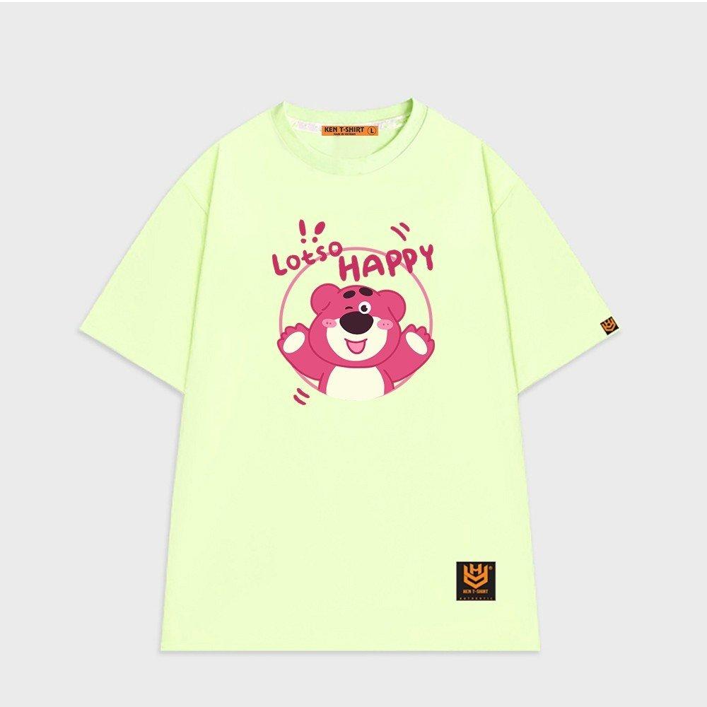 Áo thun unisex gấu dâu Lotso Happy vui nhộn áo thun tay lỡ - Trắng