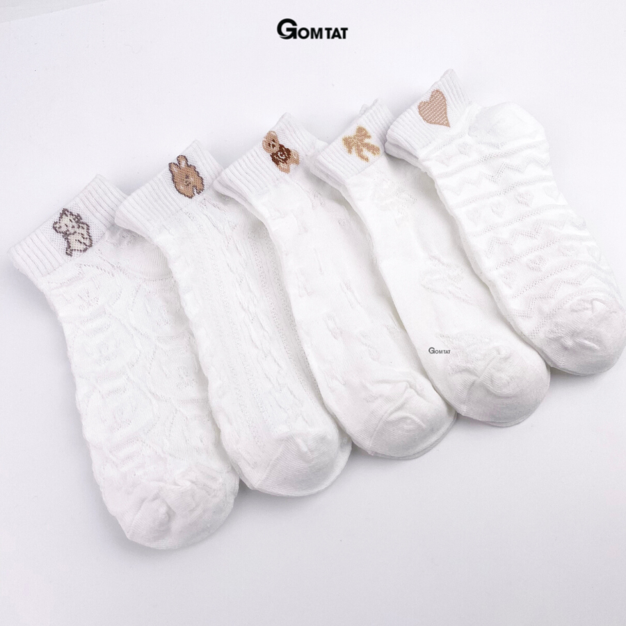 Set 5 đôi tất vớ nữ cổ ngắn GOMTAT họa tiết dễ thương, chất liệu cotton mềm mịn thoáng mát, êm chân - CB090