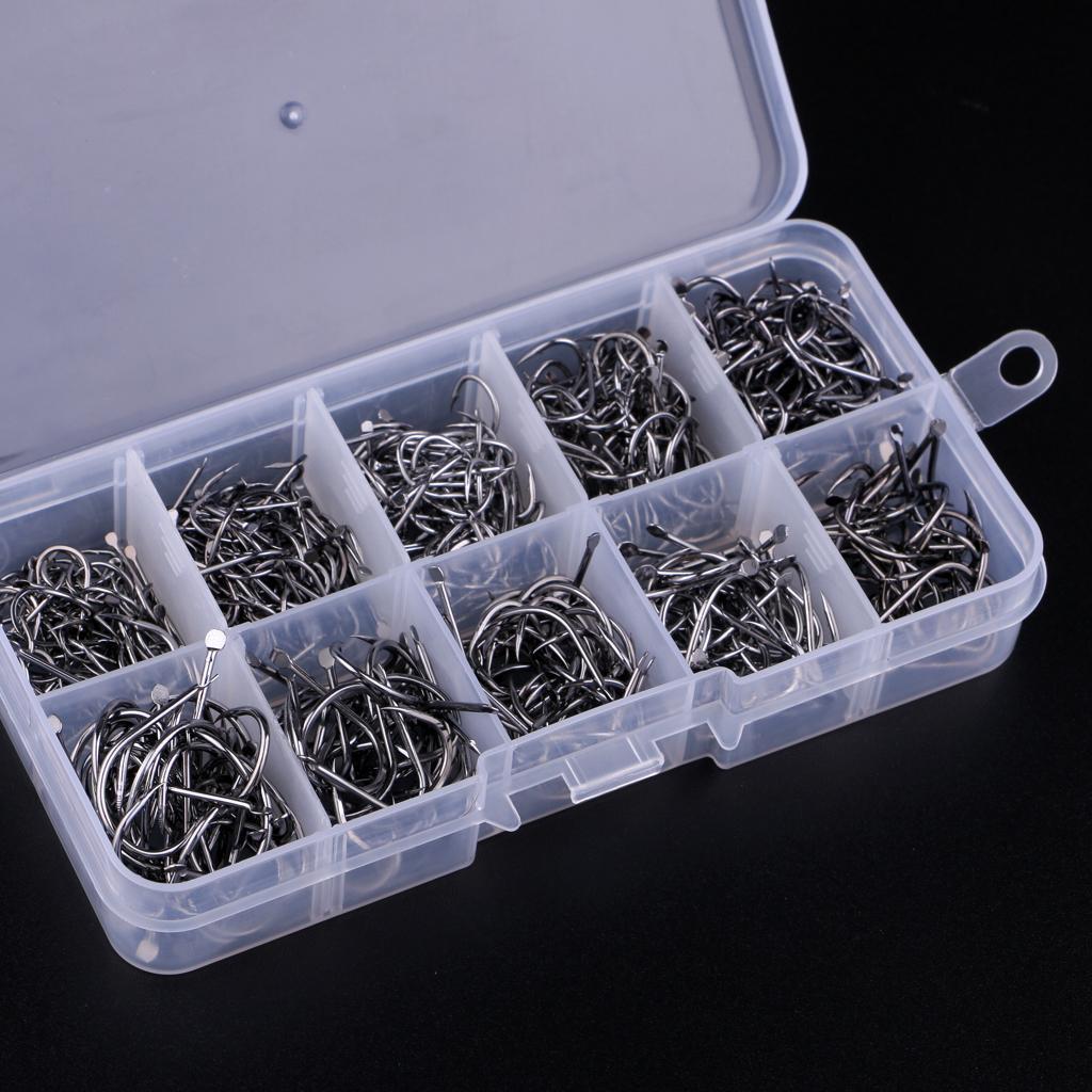 500pcs High Carbon Steel Fishing Hooks Fly Jig Barbed Hook with Hole 6-15#