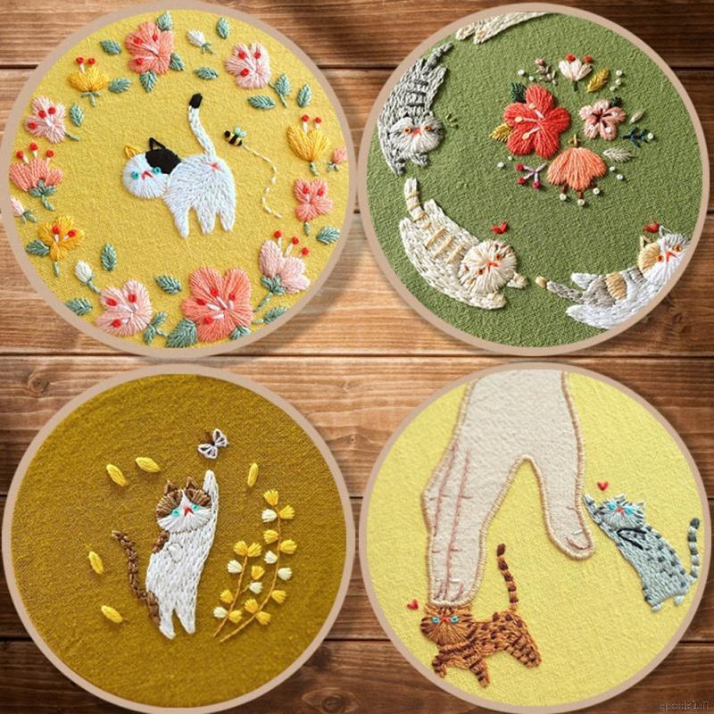 IY Handmade Embroidery Starter Kit With Pattern Cross Stitch Kit With Bamboo Embroidery Hoop