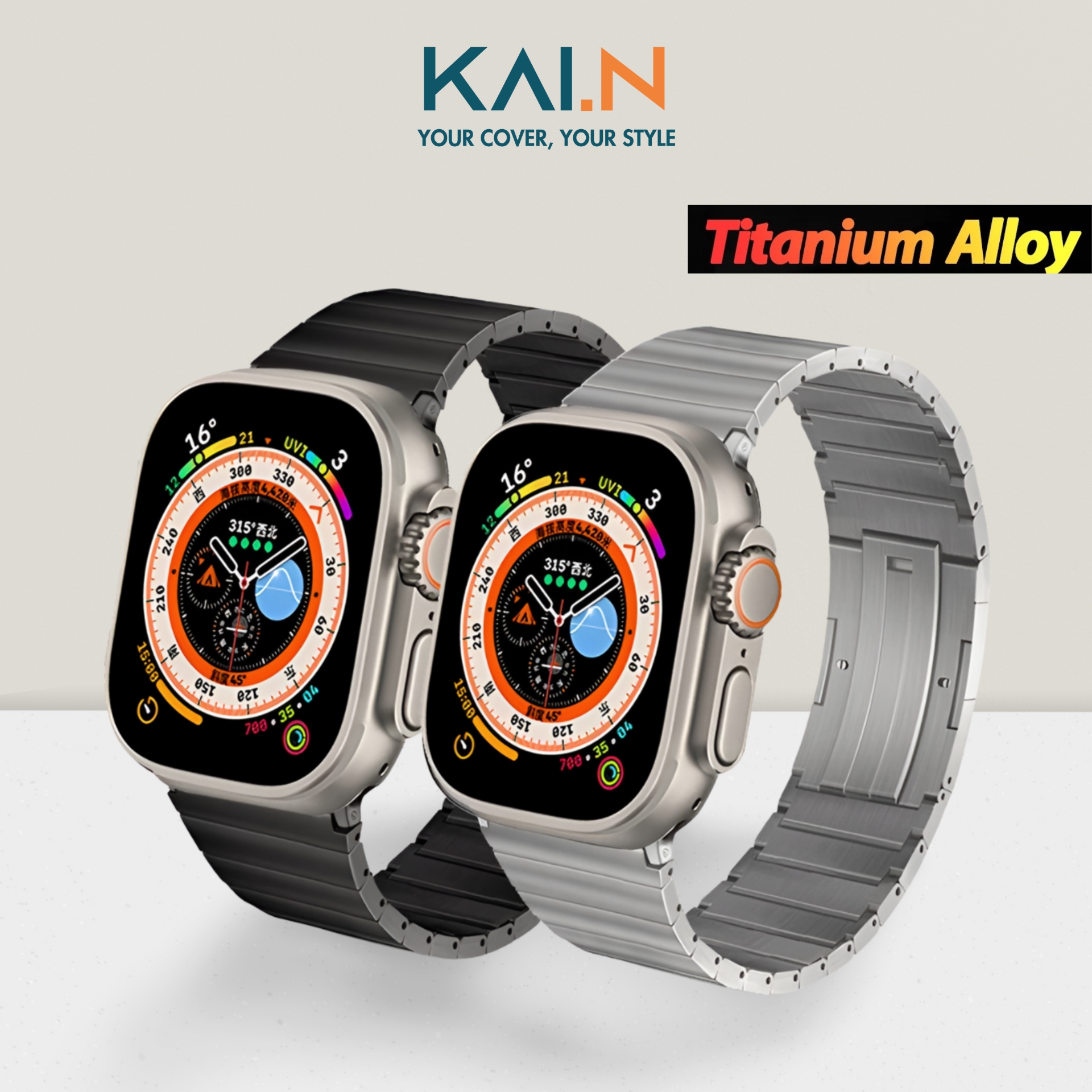 Dây Đeo Thay Thế Titanium Dành Cho Apple Watch Ultra / Apple Watch Series 1-8/SE/SE 2022, Kai.N Ultra Titanium Metal - Hàng Chính Hãng